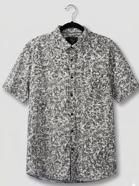 21 Men Monochrome Floral Abstract Short Sleeve Button Up Shirt - Size XL